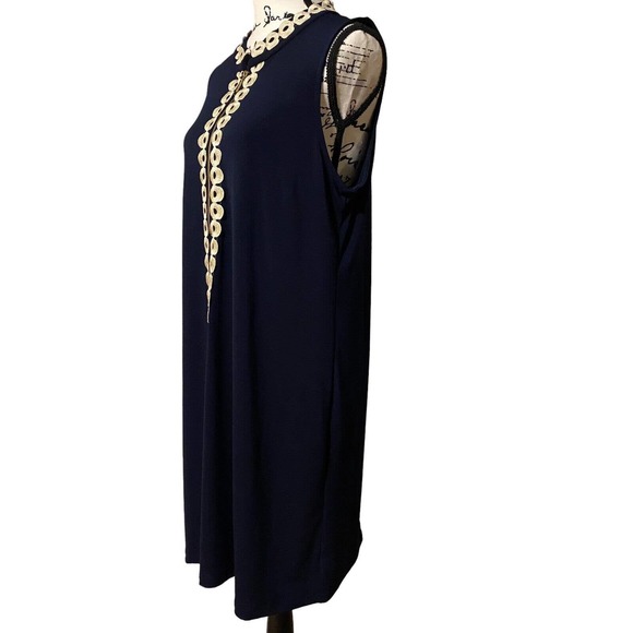 Women’s Nina Leonard Size XLarge Navy Blue Embroidered Dress Zipper Front - Picture 4 of 8